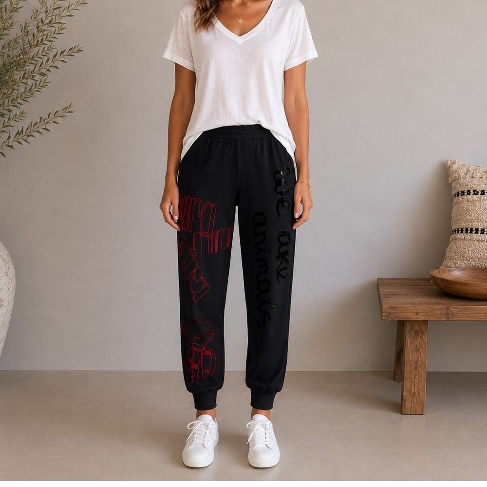 Desigual Black Graphic Embellished Jogger Large (US Med)